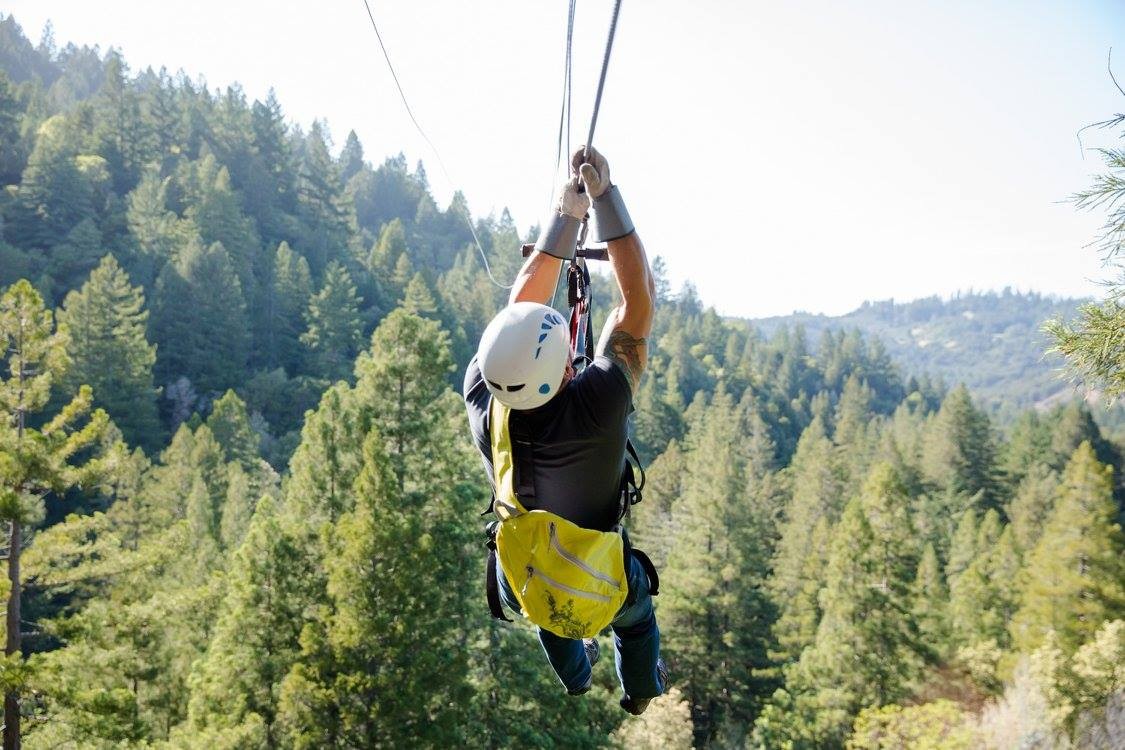 Ziplining over Redwood forest in California